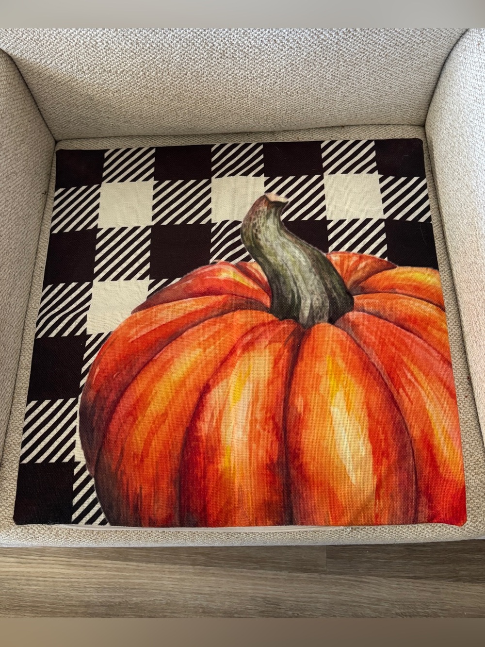 Fall Buffalo Plaid Pumpkin Decorative Throw Pillow COVER 18β Zips Closed